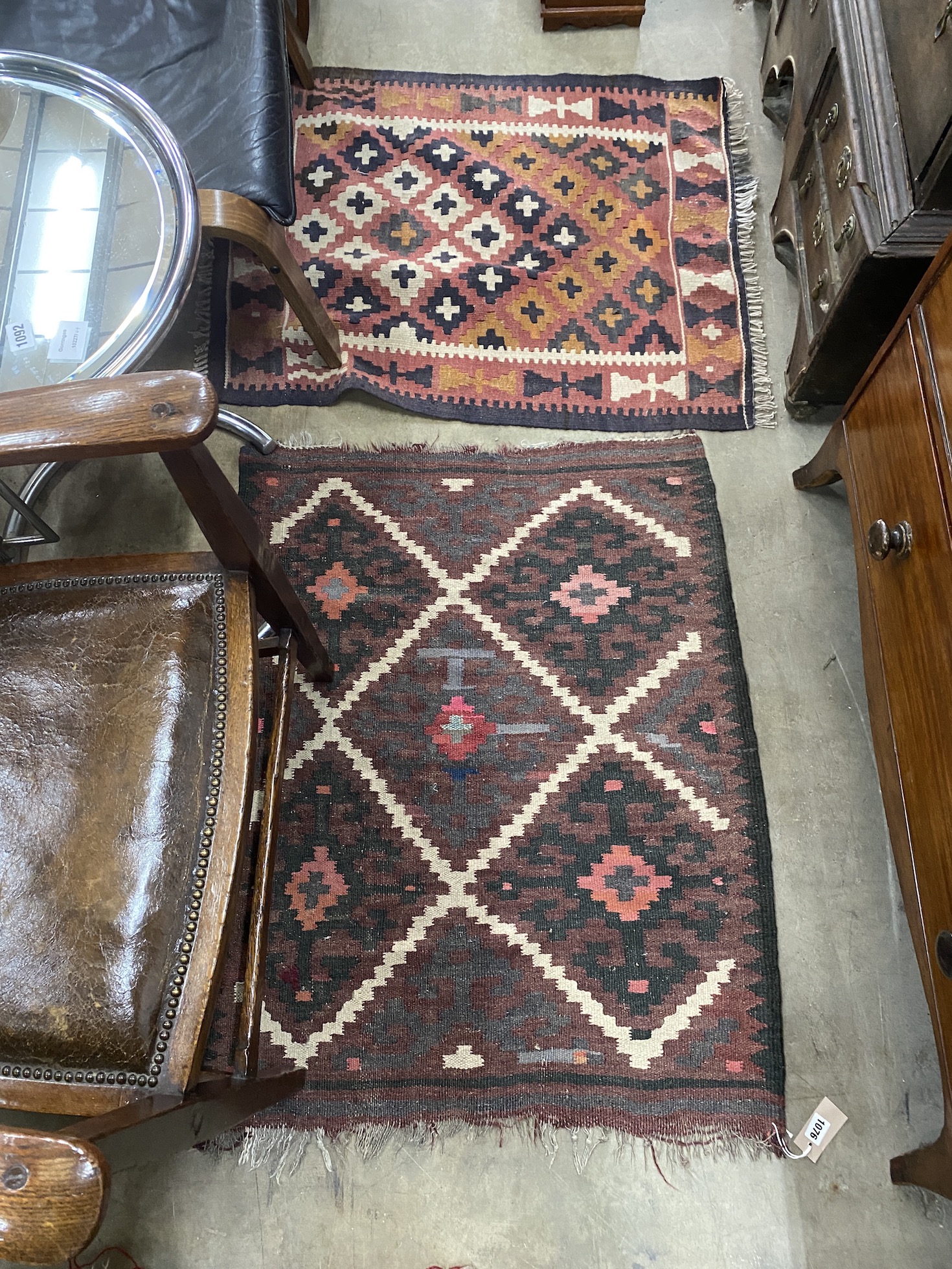 Two Kilim mats, larger 98 x 76cm